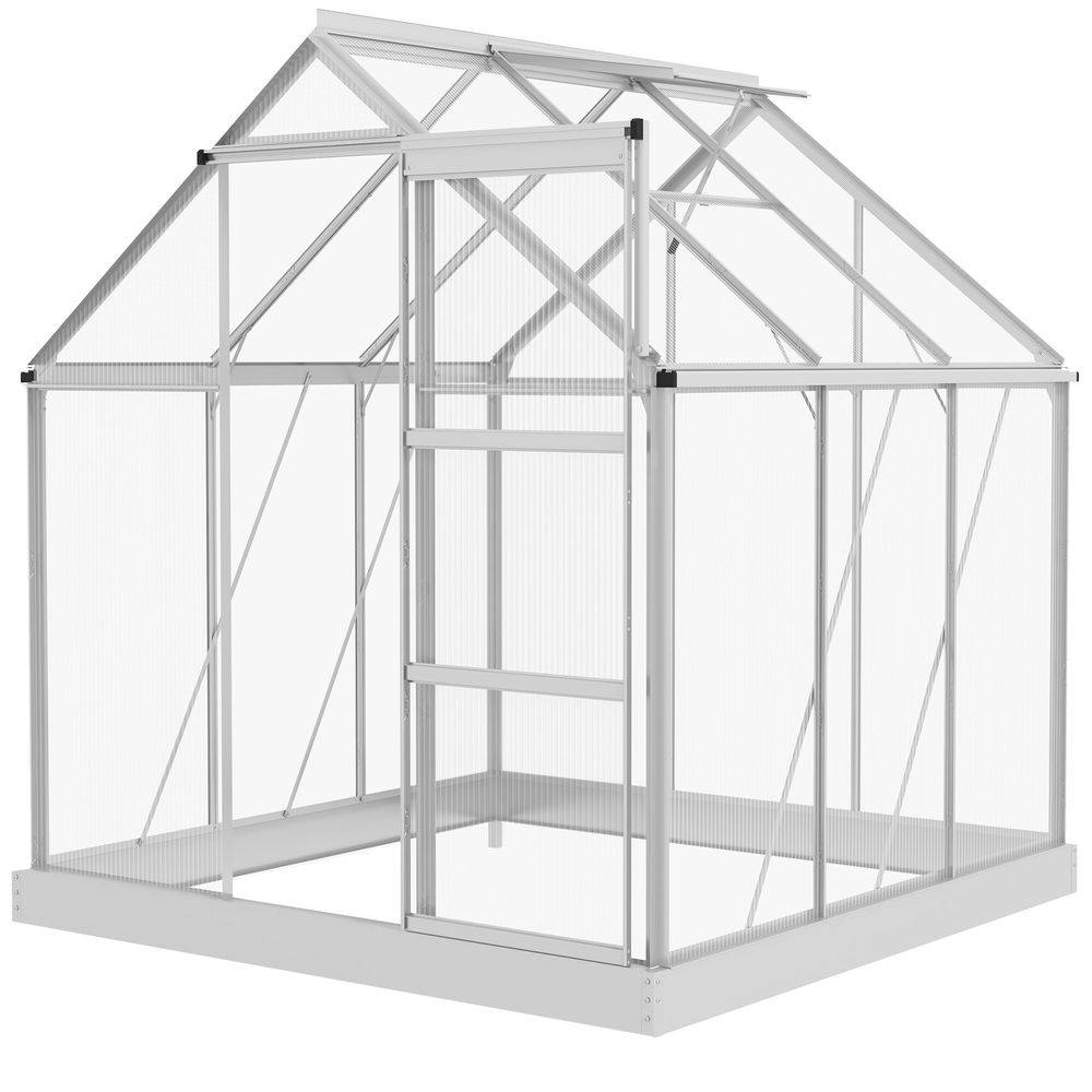 Outsunny 6 x 6ft Walk-In Polycarbonate Greenhouse with Foundation Window Silver - anydaydirect