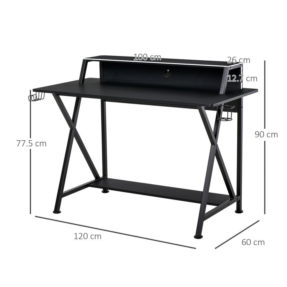 Racing Gaming Desk Carbon Fiber Style Computer Table w/Elevated Monitor - anydaydirect