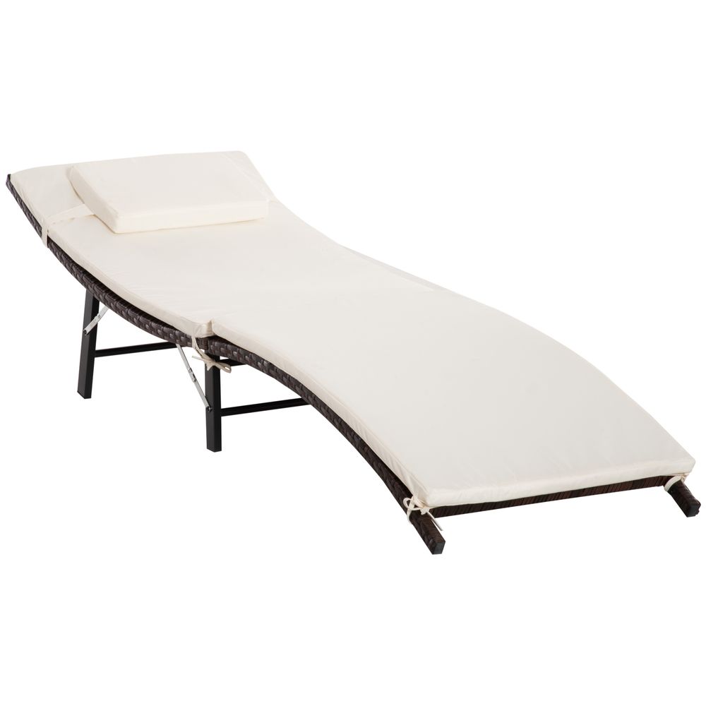 Outsunny Folding Rattan Sun Lounger, 53H cm - anydaydirect