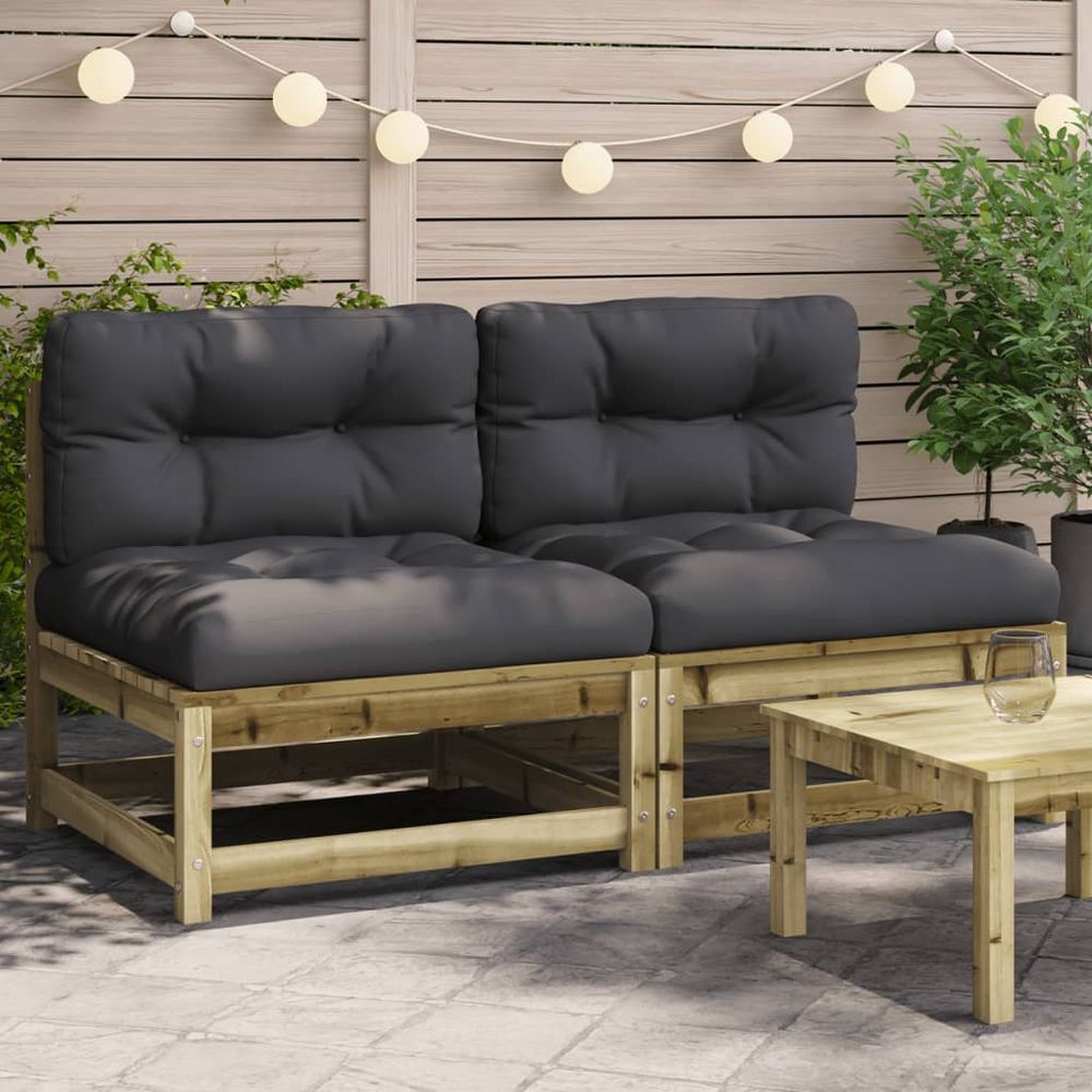 vidaXL Garden Sofas Armless with Cushions 2 pcs Impregnated Wood Pine - anydaydirect