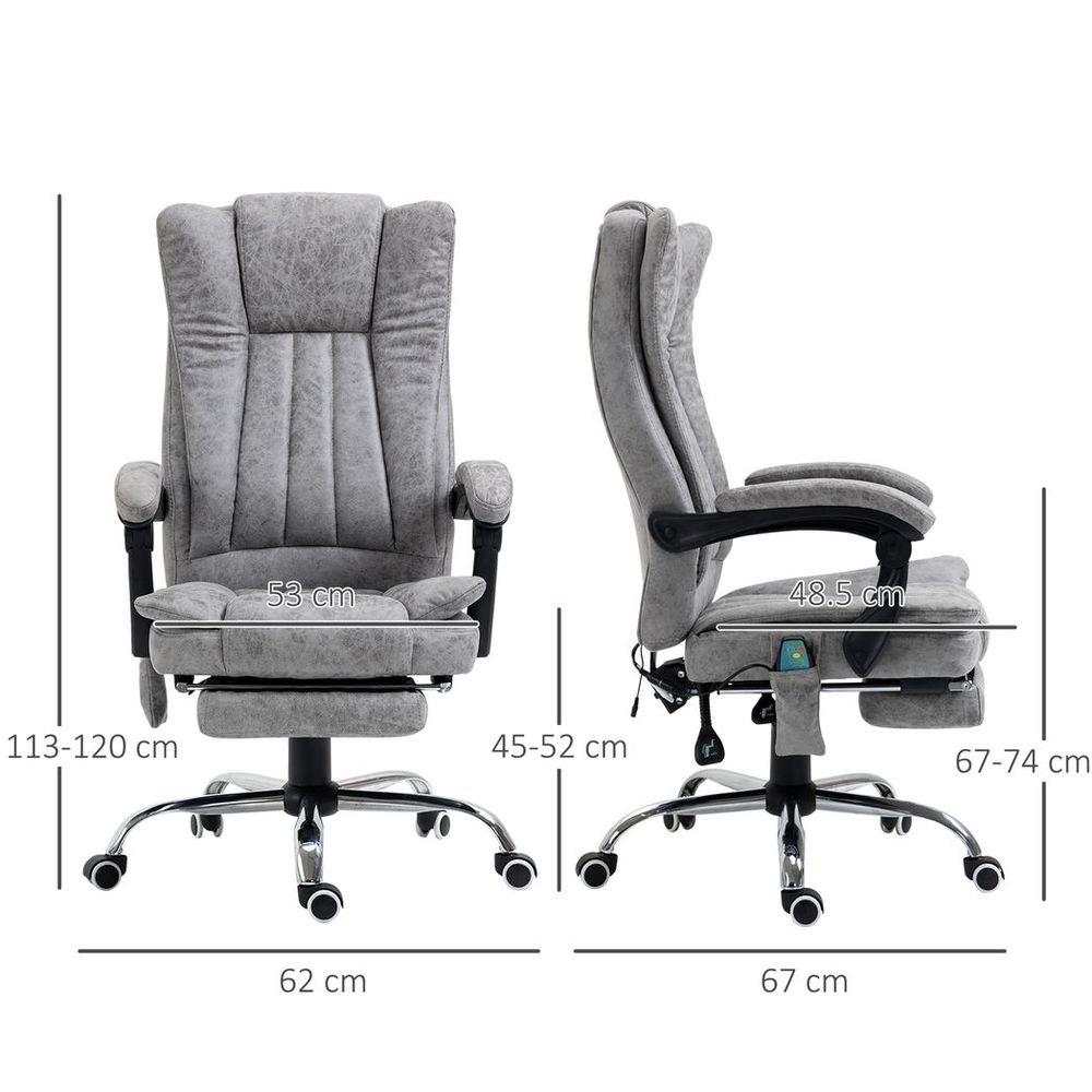 6-Point Vibrating Massage Office Chair w/ Microfibre Upholstery Arms Grey - anydaydirect