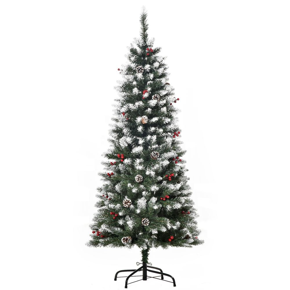 5FT Artificial Christmas Tree Pencil Tree Berries Pinecones Foldable Feet Green - anydaydirect