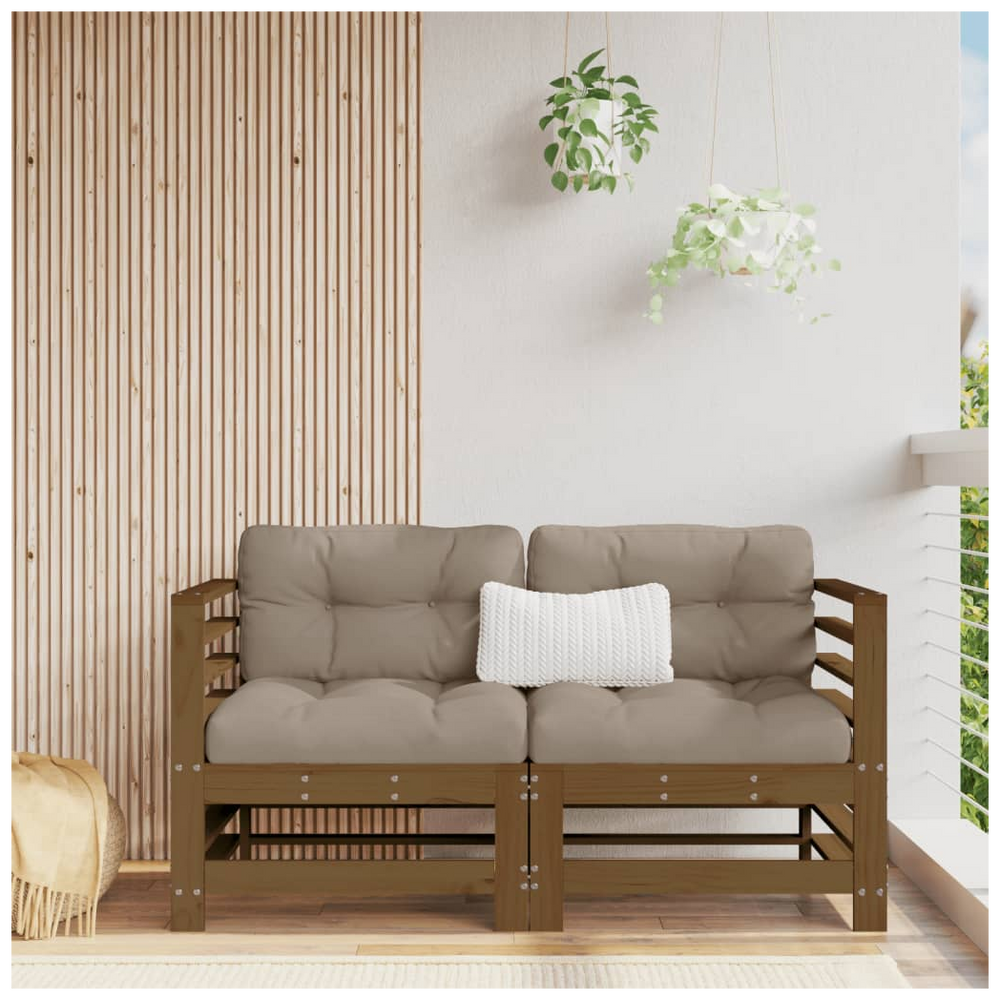 vidaXL Corner Sofas with Cushions 2 pcs Honey Brown Solid Wood Pine - anydaydirect