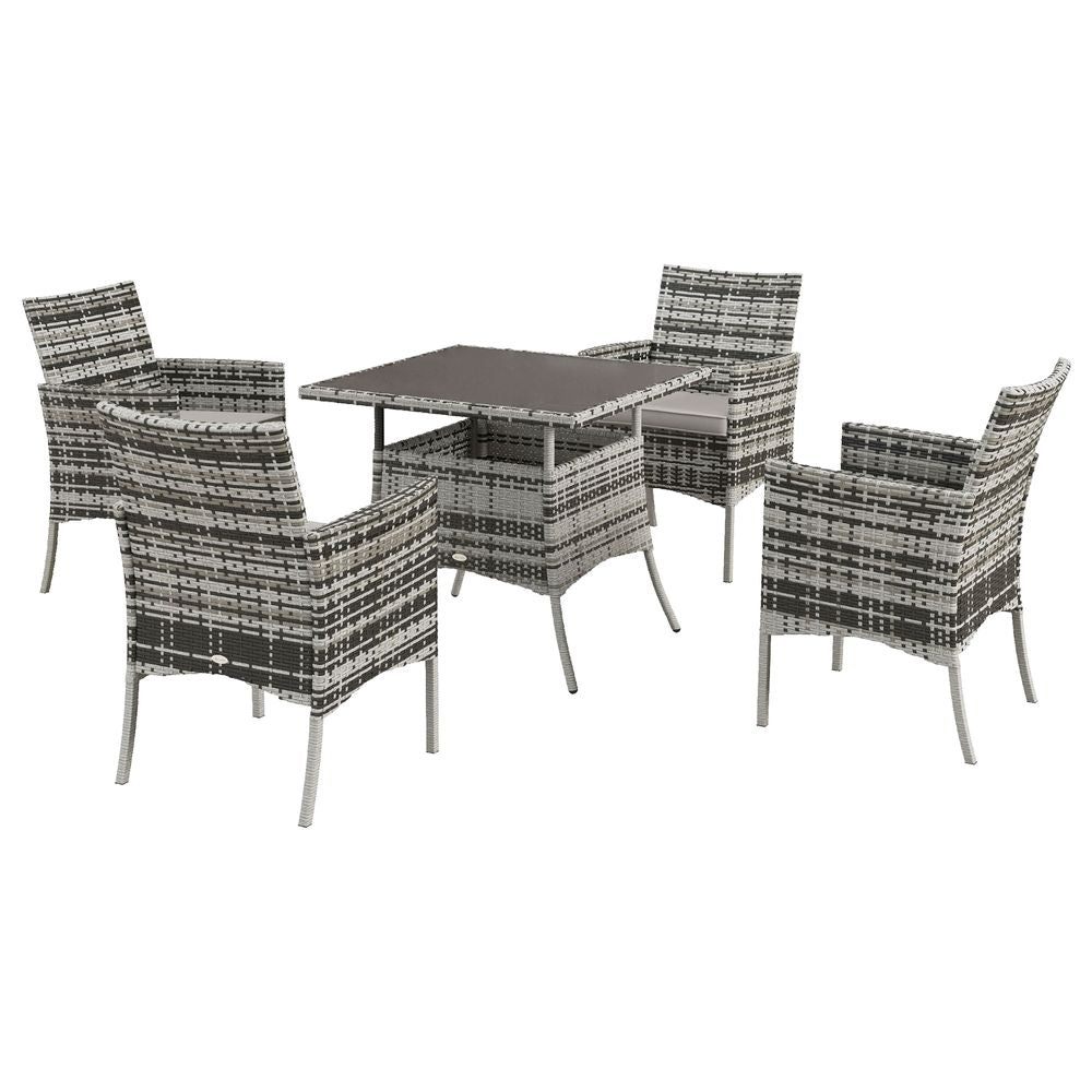 Outsunny 4 Seater Rattan Garden Furniture Set w/ Tempered Glass Tabletop - Grey - anydaydirect