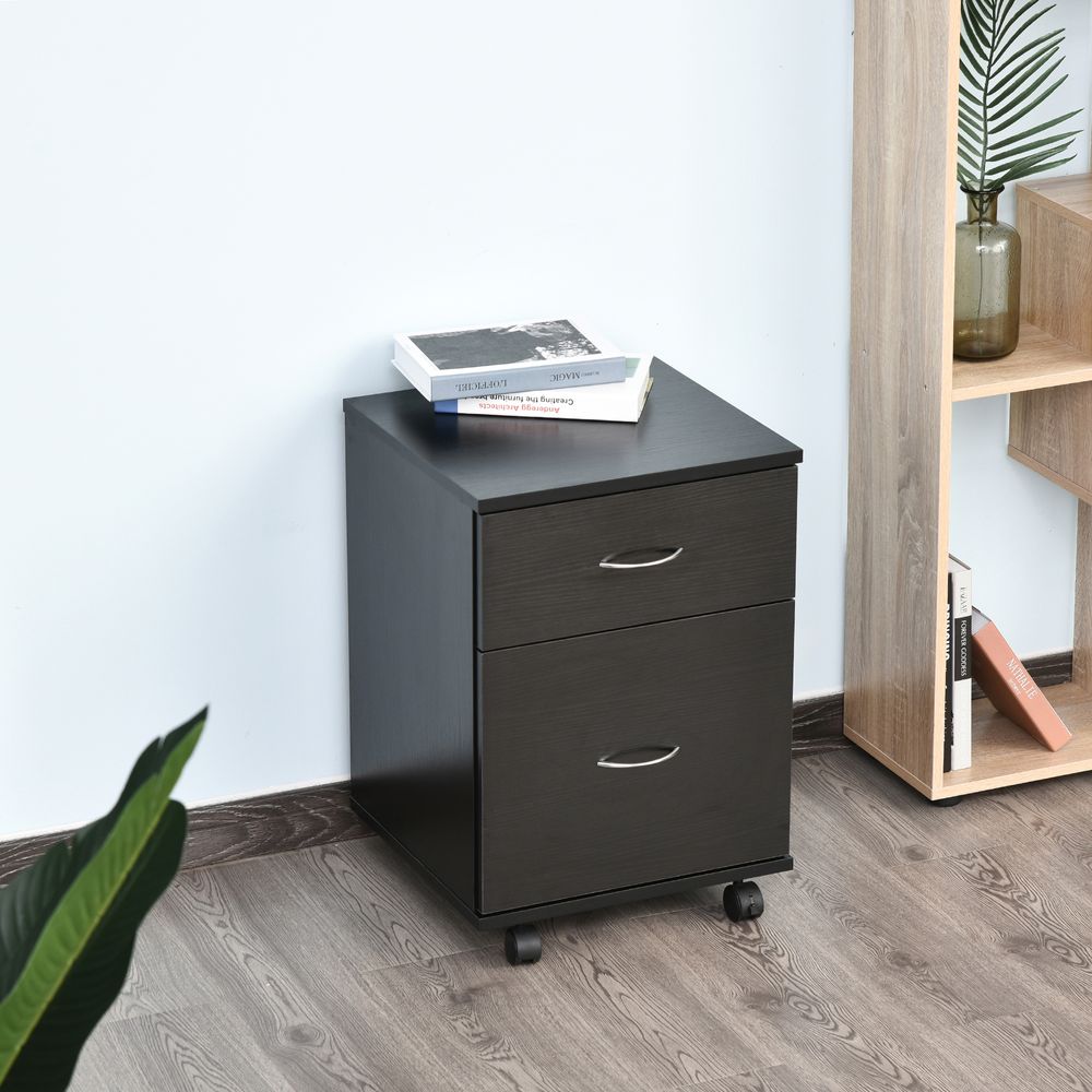 Pedestal Office Mobile File Cabinet 2 Drawer Wooden Storage Black - anydaydirect