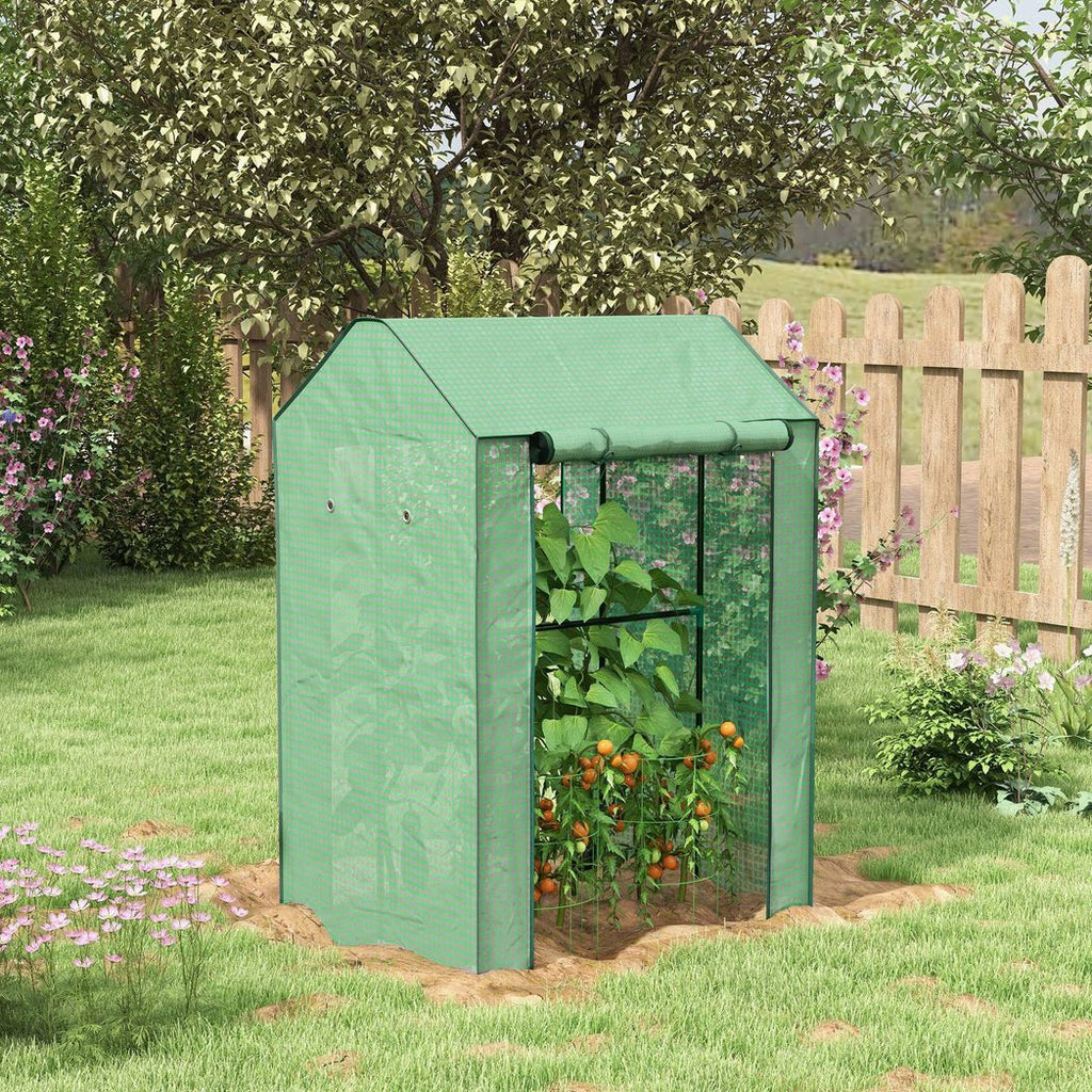 Outsunny 2-Room Greenhouse with 2 Roll-up Doors and Vent Holes, 100x80x150cm - anydaydirect
