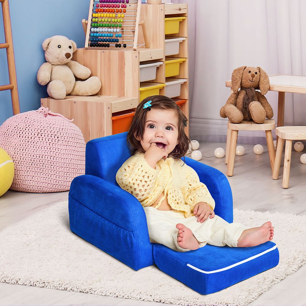 2 In 1 Kids Sofa Armchair Chair Fold Out Flip Open Baby Bed Couch Toddler Sofa - anydaydirect