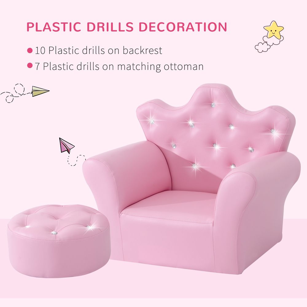 Children Kids Sofa Set Armchair Chair Seat With Free Footstool PU Leather Pink - anydaydirect