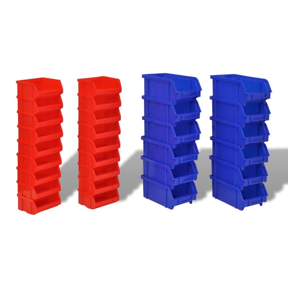 Wall Mounted Garage Plastic Storage Bin Set 30 pcs Blue & Red - anydaydirect