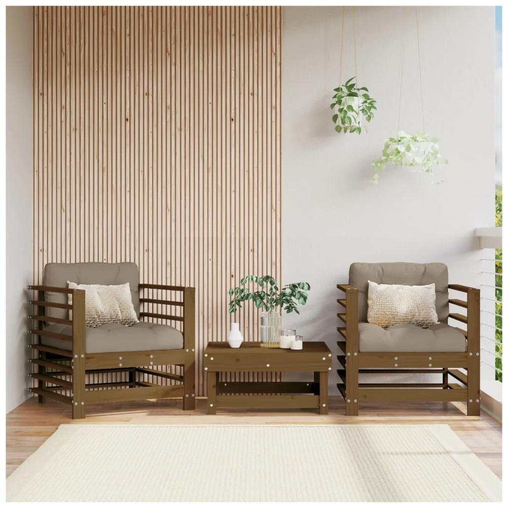 vidaXL Garden Chairs with Cushions 2 pcs Honey Brown Solid Wood Pine - anydaydirect