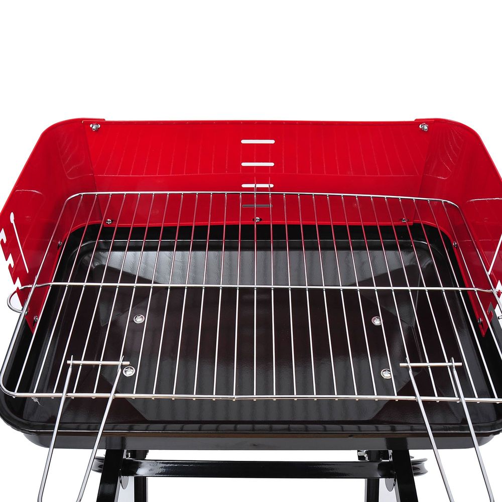 Foldable Charcoal Barbecue Grill W/ Wheels-Red & Black - anydaydirect
