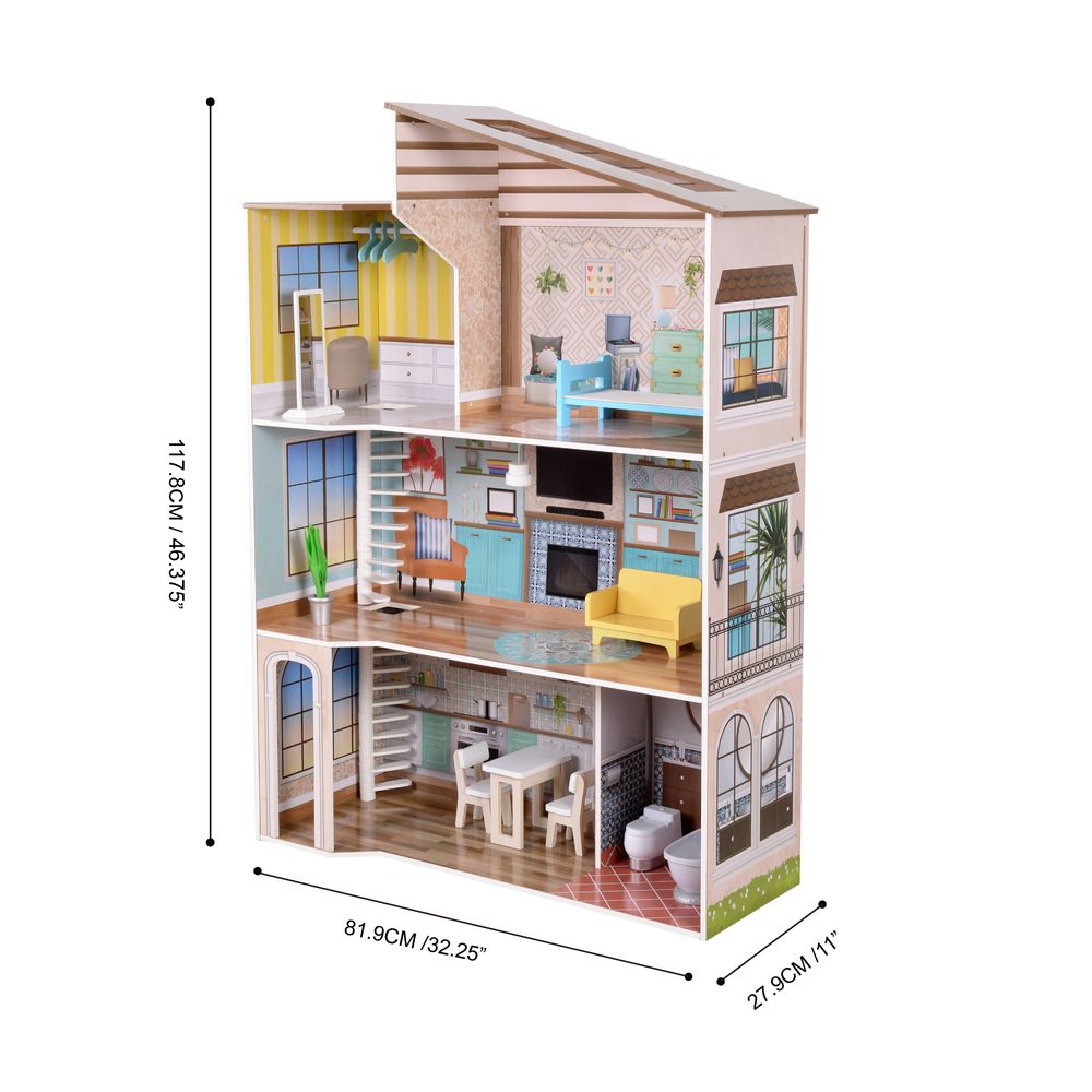 Olivia's Little World Large Kids Wooden Dolls House 3 Floors & 17 Accessories - anydaydirect