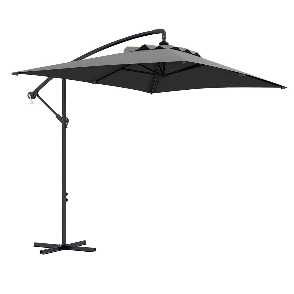 Outsunny 3 m Cantilever Parasol with Cross Base, Crank Handle, 6 Ribs, Grey - anydaydirect