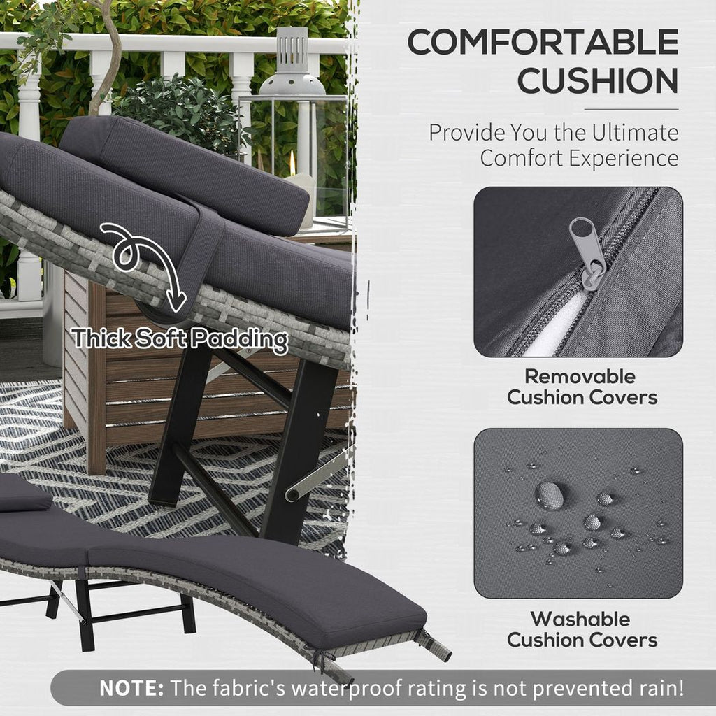 Outsunny Folding Rattan Sun Lounger Outdoor Chair with Cushion and Pillow, Grey - anydaydirect