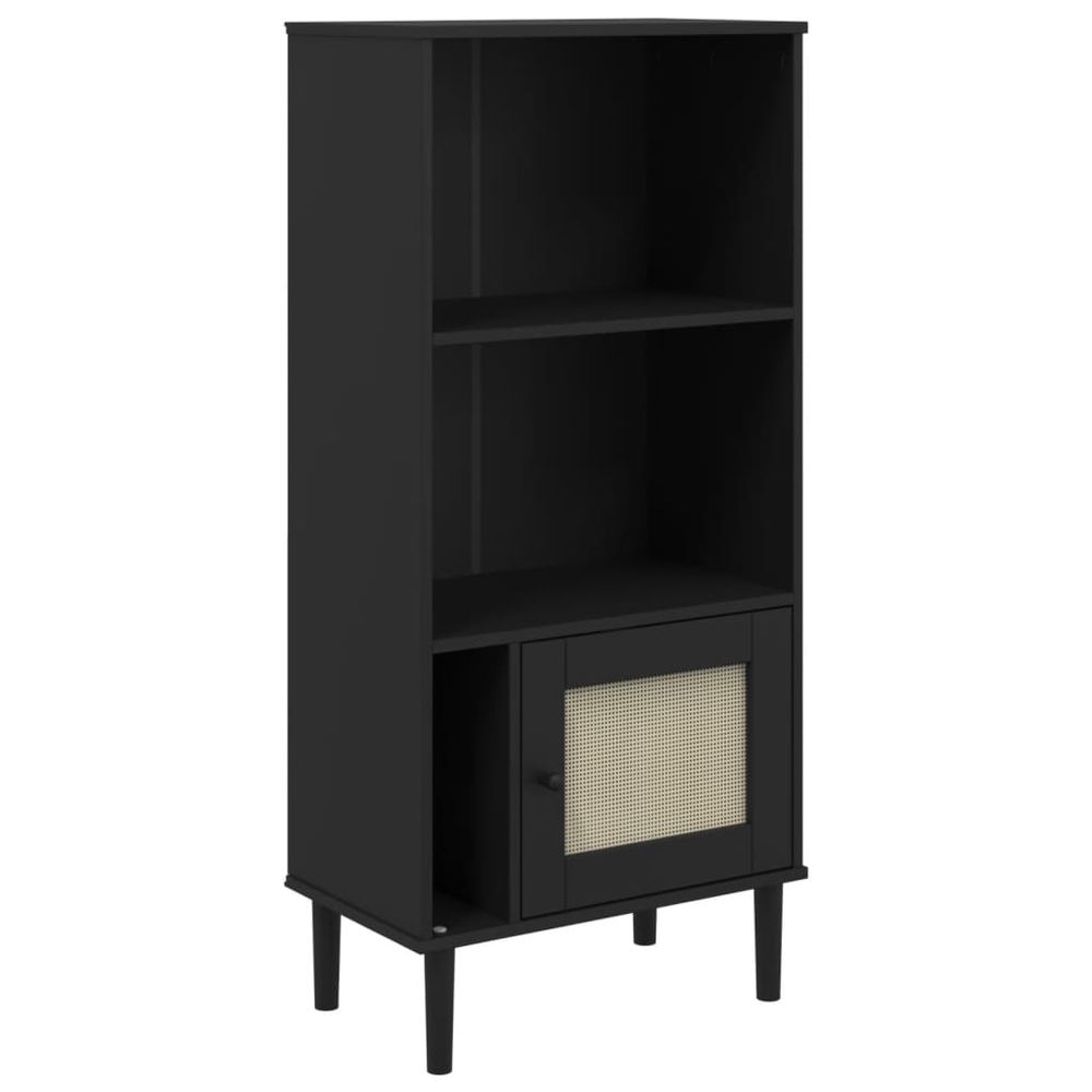 vidaXL Bookcase SENJA Rattan Look Black 60x35x130 cm Solid Wood Pine - anydaydirect