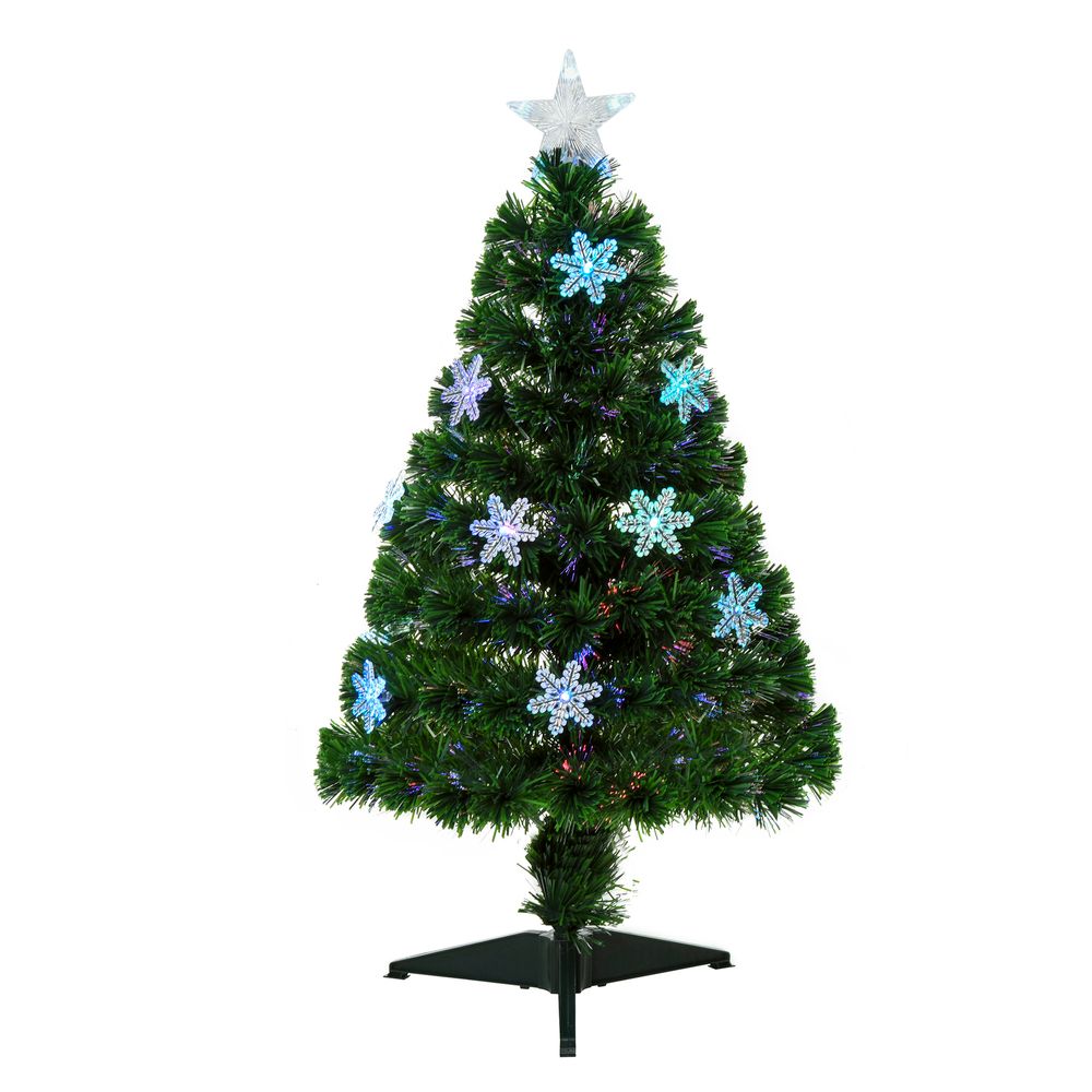 3FT Green Fibre Optic Artificial Christmas Tree LED Snowflakes Fireproofing - anydaydirect