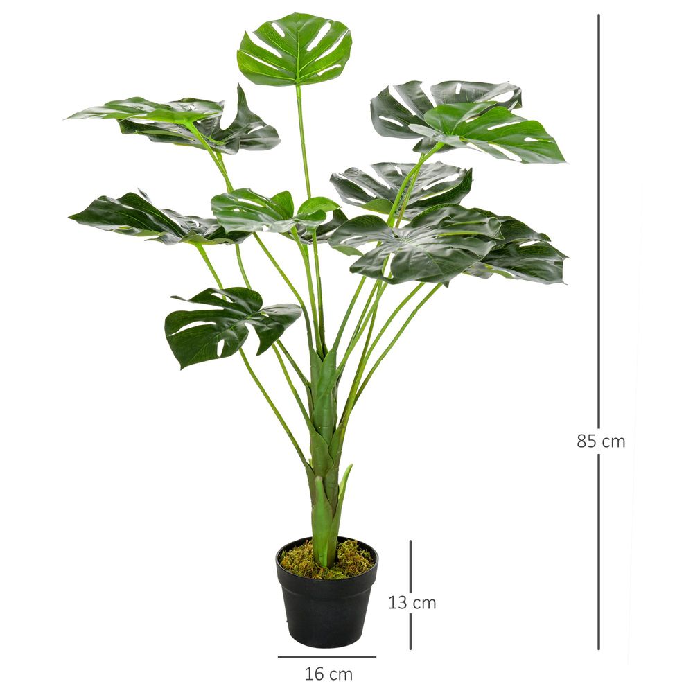 Artificial Monstera Tree 13 Leaves & Nursery Pot, Fake Tropical Palm Tree 85cm - anydaydirect
