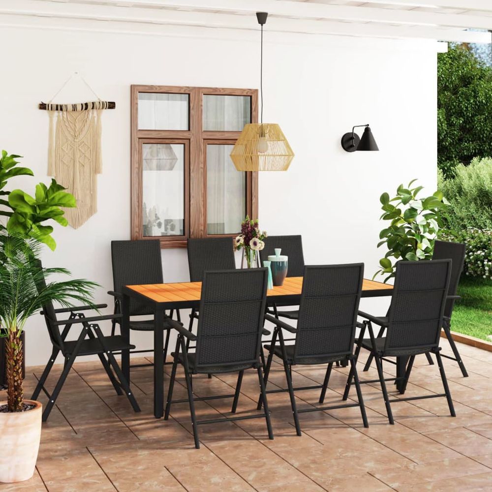 9 Piece Garden Dining Set Black and Brown - anydaydirect