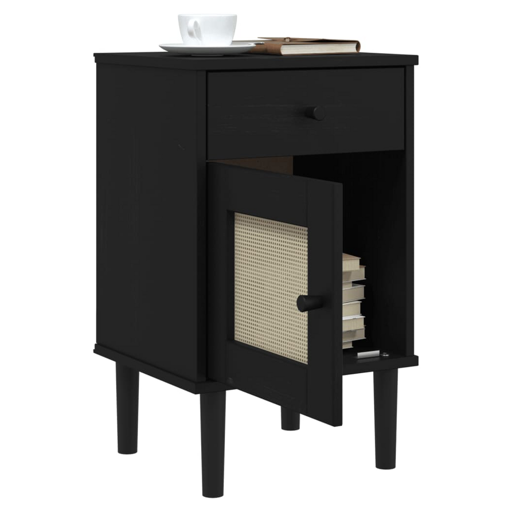 vidaXL Bedside Cabinet SENJA Rattan Look Black 40x35x65 cm Solid Wood Pine - anydaydirect