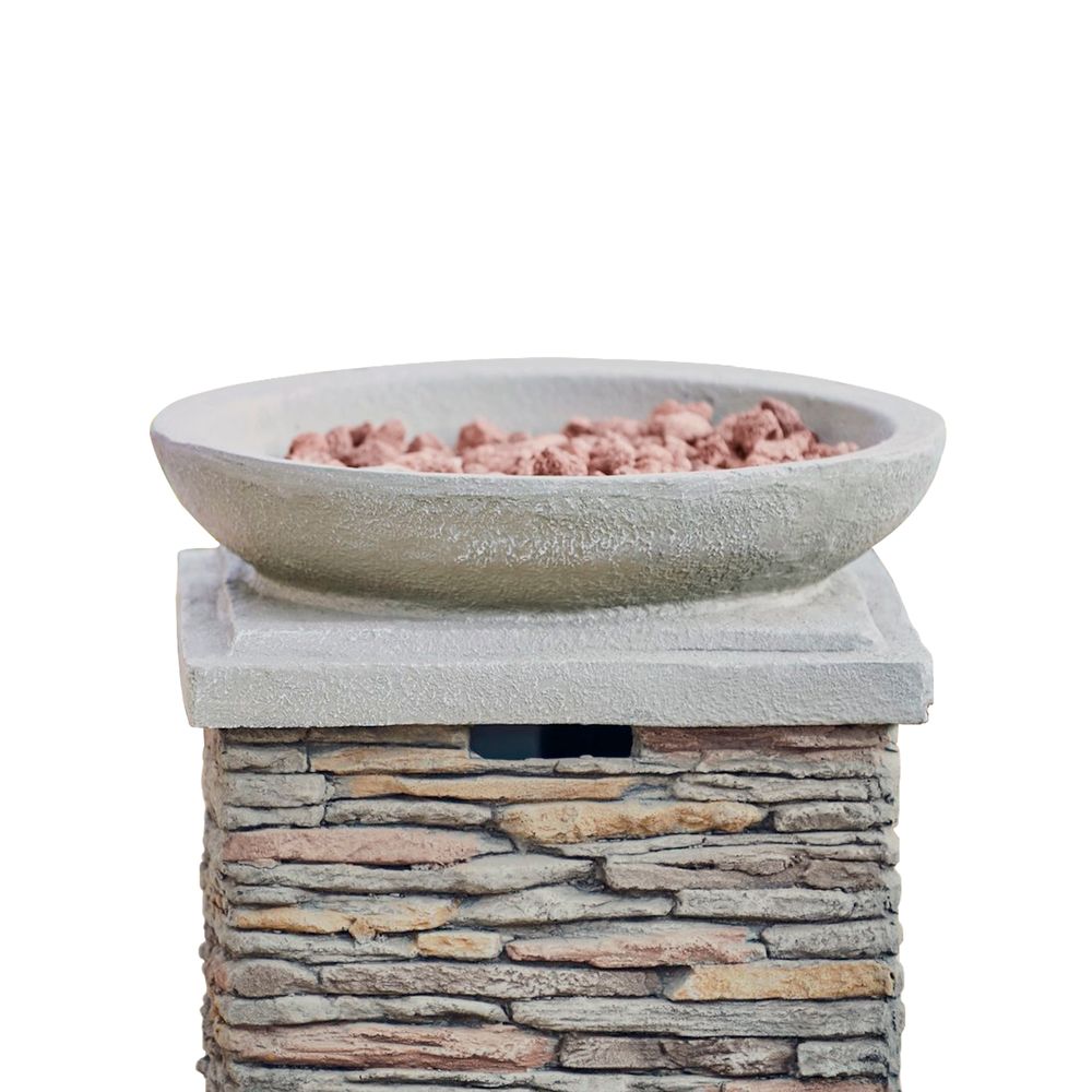 Outdoor Garden Stone Propane Gas Fire Pit with Lava Rocks & Cover - anydaydirect
