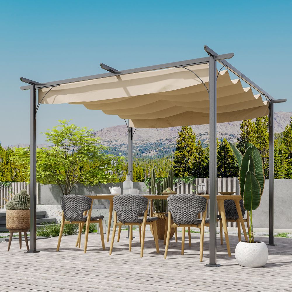 3x3m Outdoor Pergola Metal Gazebo Porch Awning Retractable Canopy Outsunny - anydaydirect