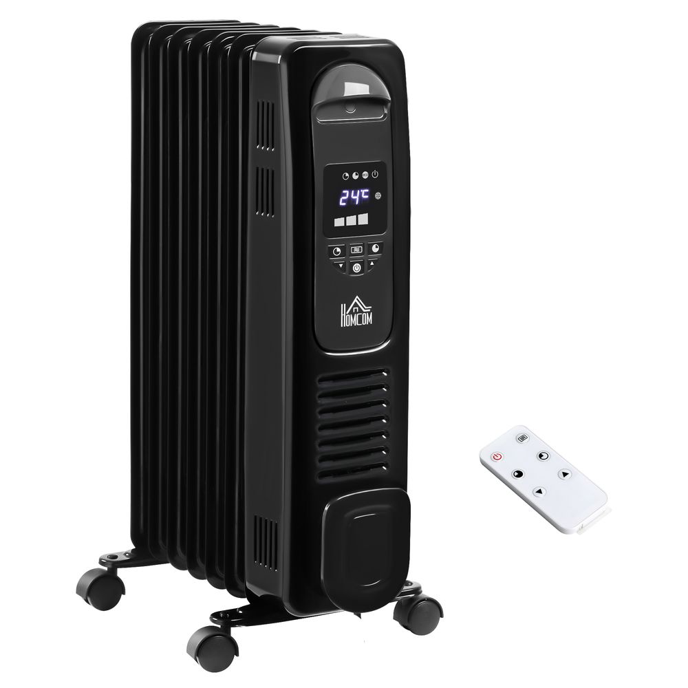 1630W Digital Oil Filled Radiator, 7 Fin, Timer, 3Settings, Remote Black - anydaydirect