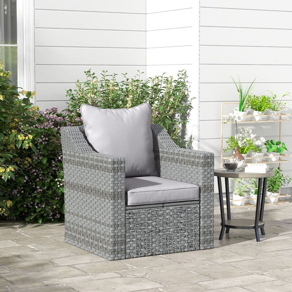 Outsunny One-piece Outdoor Back and Seat Cushion for Garden, Light Grey - anydaydirect