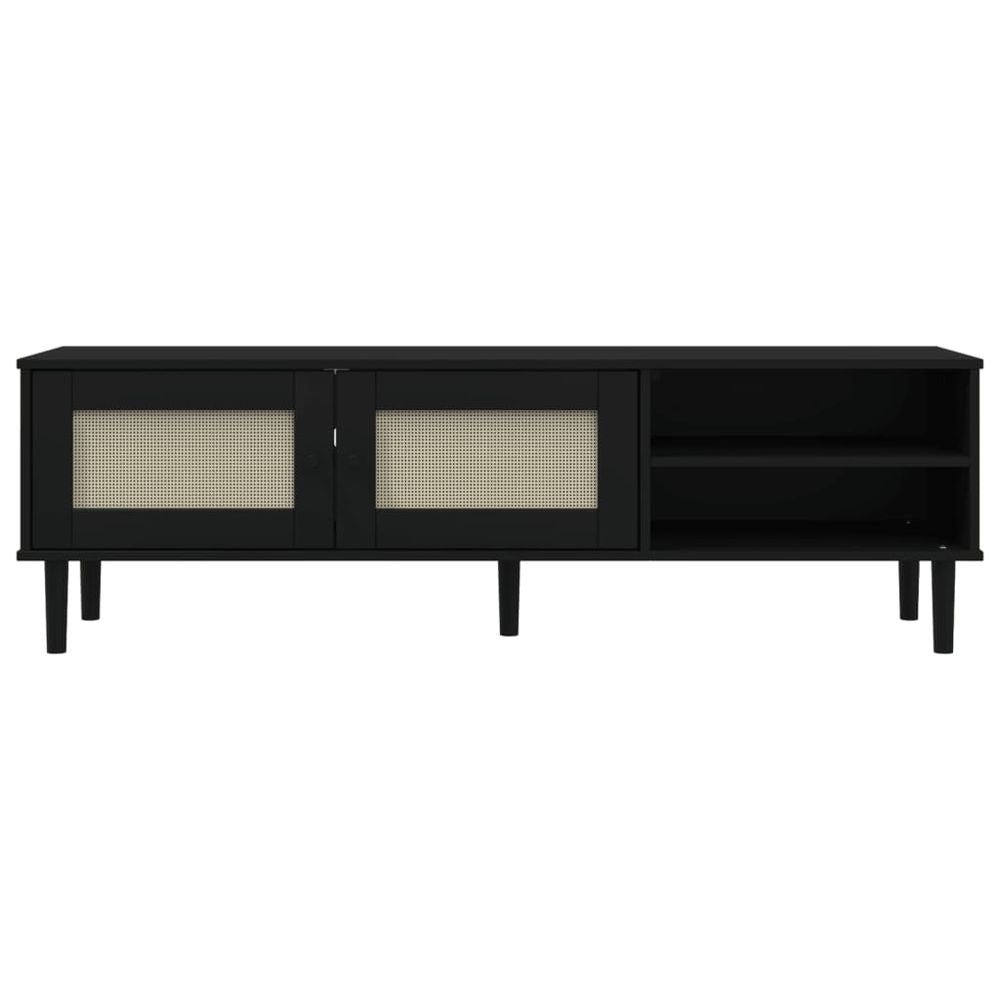 vidaXL TV Cabinet SENJA Rattan Look Black 158x40x49cm Solid Wood Pine - anydaydirect