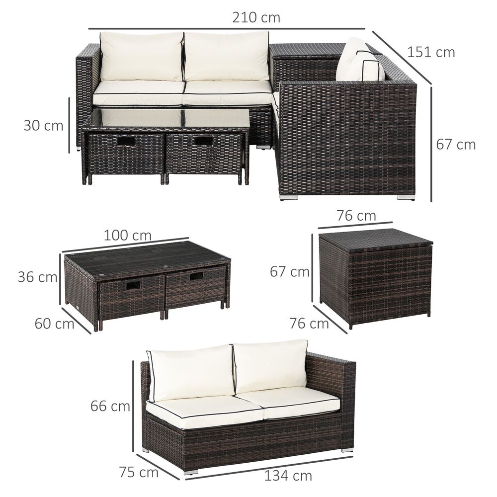 4-Seater Rattan Wicker Sofa Storage & Table Set w/ 2 Drawers - Brown - anydaydirect