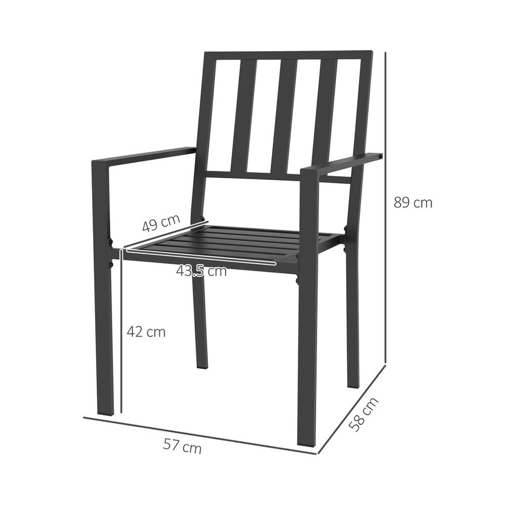 Outsunny 2 PCs Stackable Outdoor Garden Chairs with Metal Slatted Design, Black - anydaydirect
