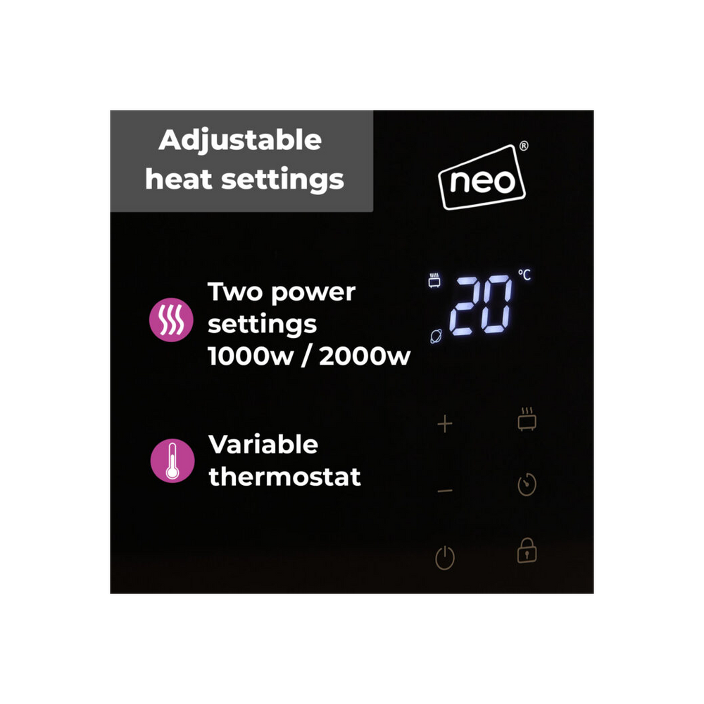 Neo Wifi Black Electric Glass Panel Heater Radiator - anydaydirect