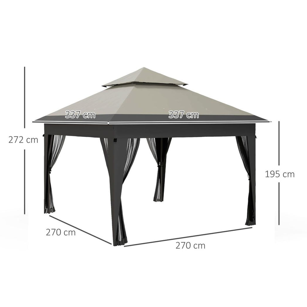 Outsunny 3 x 3(m) Pop Up Gazebo, Instant Shelter with Mosquito Netting, Grey - anydaydirect