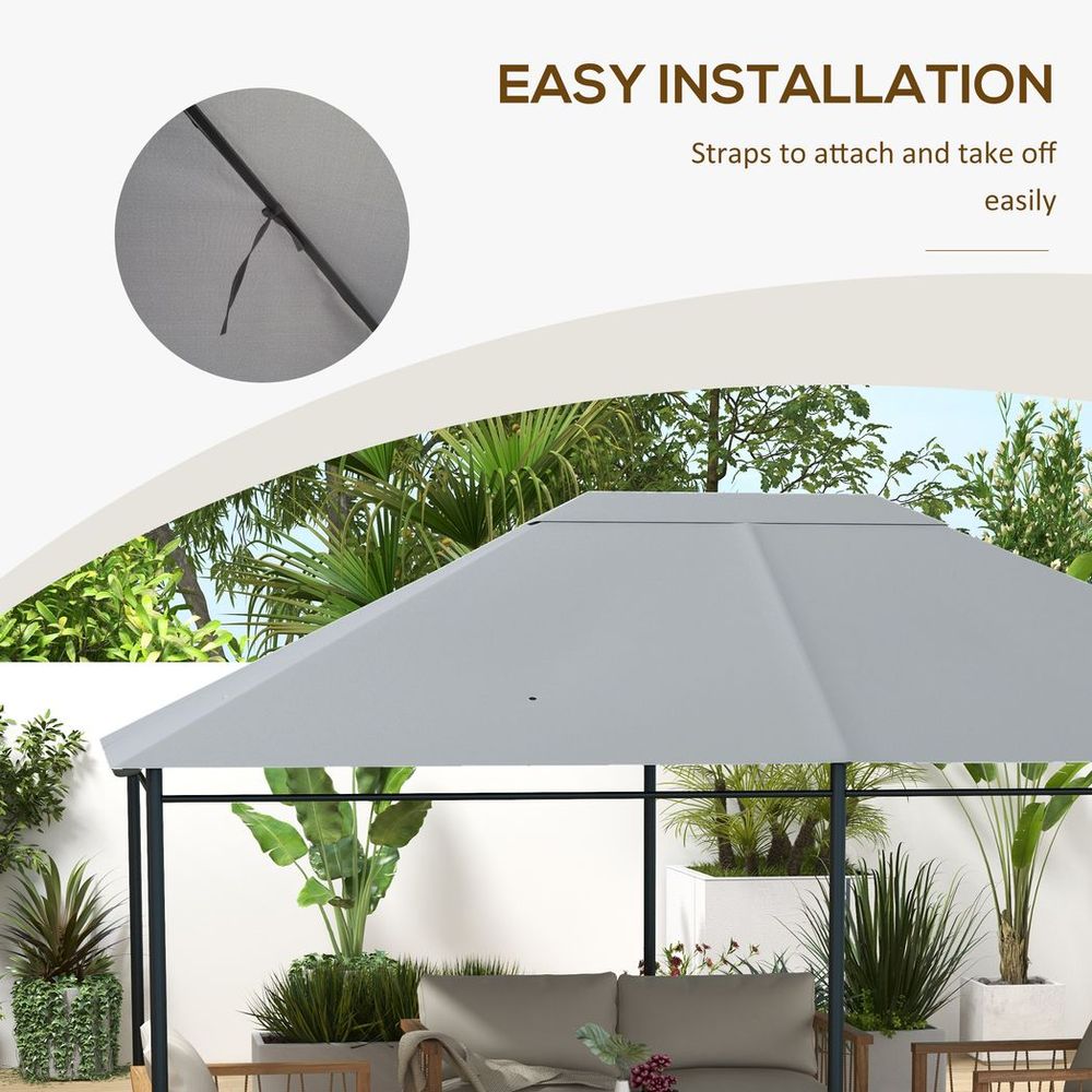 Outsunny 3 x 4m Gazebo Canopy Replacement Gazebo Roof Cover, Light Grey - anydaydirect