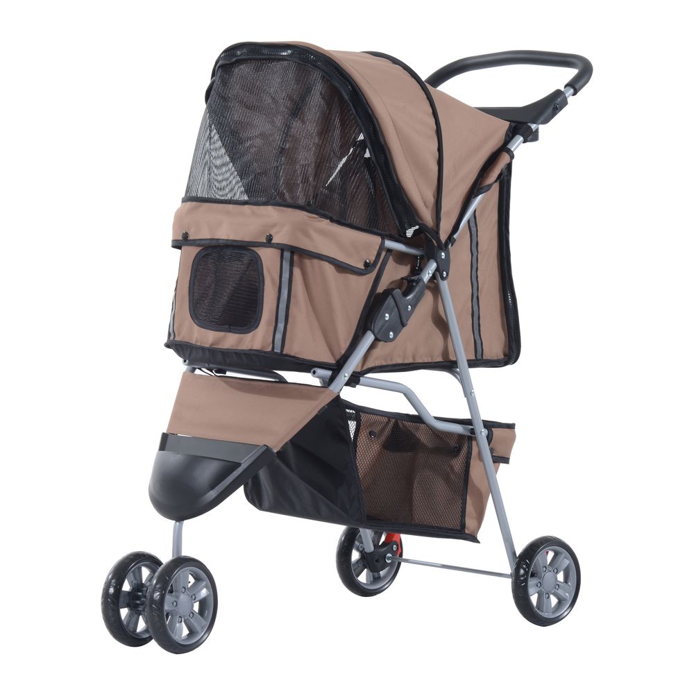 Pet Stroller Pushchair Carrier for Cat Puppy with 3 Wheels Brown Pawhut - anydaydirect