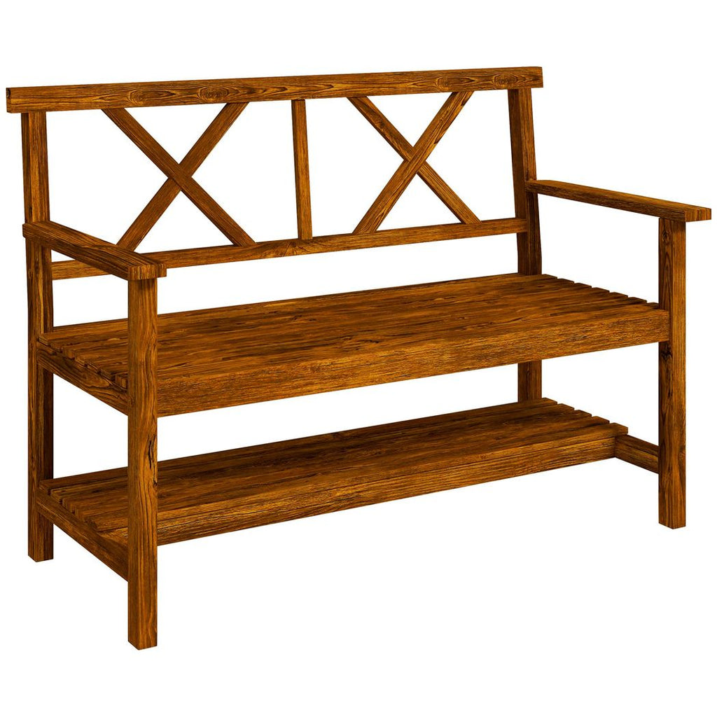 Outsunny 2-Seater Garden Bench Wooden Outdoor Bench w/ Storage Shelf Carbonized - anydaydirect