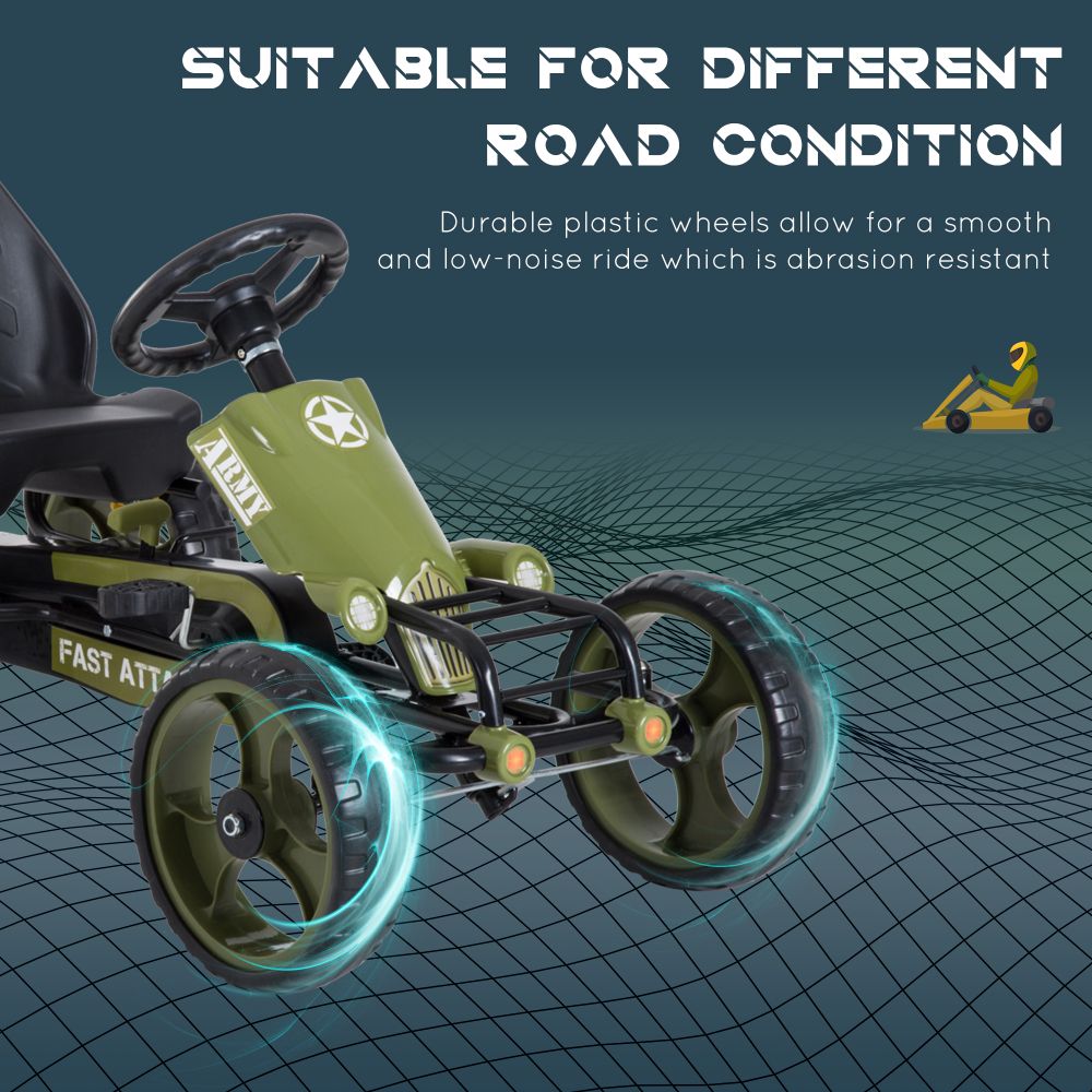 Pedal Go Kart Ride On Racer Hand Brake EVA Tyre Adjsuatble Seat Green HOMCOM - anydaydirect