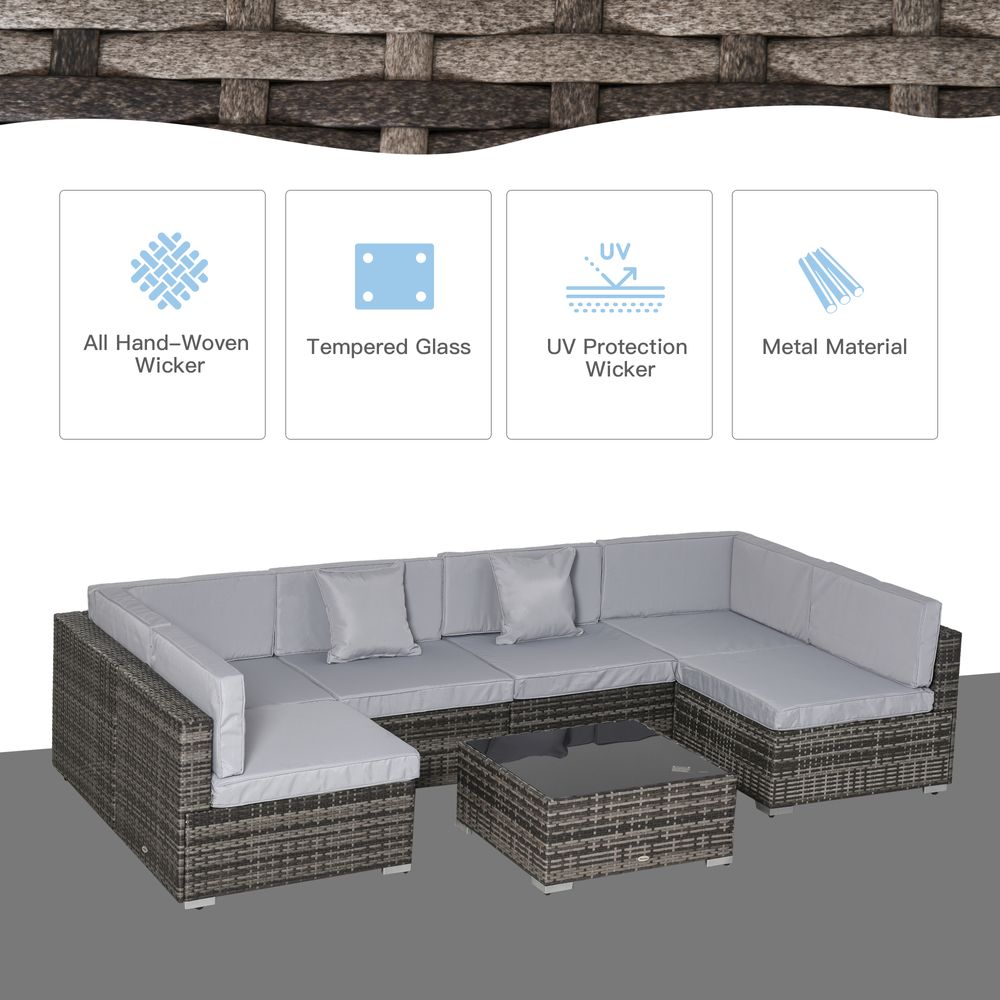 7PC Rattan Furniture Sectional Sofa Set Coffee Table Buckle Structure Outsunny - anydaydirect