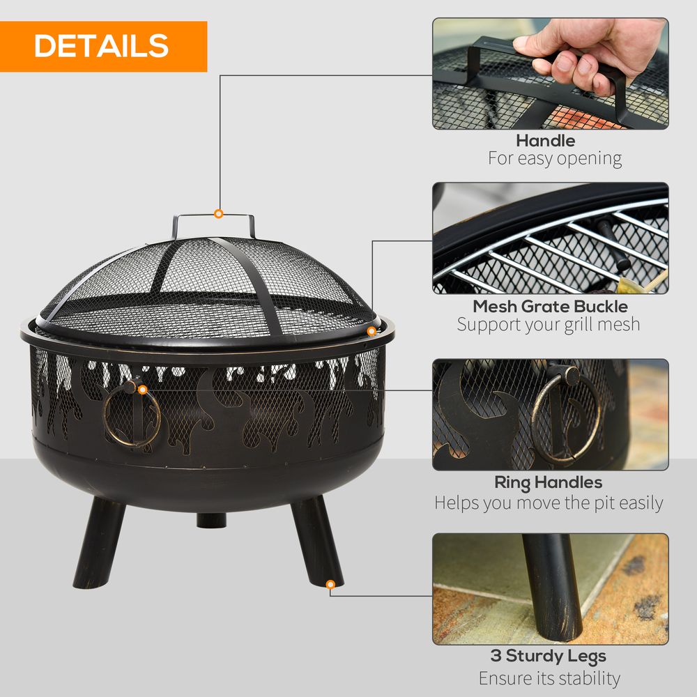 2-in-1 Outdoor Fire Pit with Cooking Grate Steel BBQ Grill Spark Screen Cover - anydaydirect