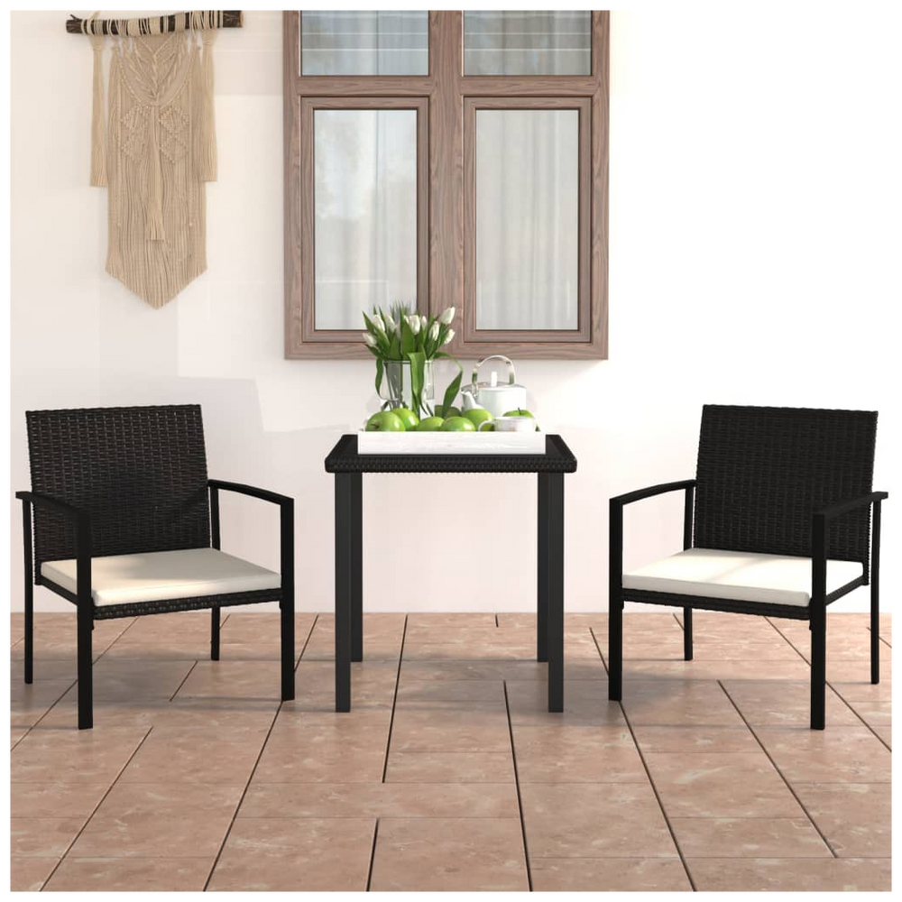 3 Piece Outdoor Dining Set Poly Rattan Black - anydaydirect