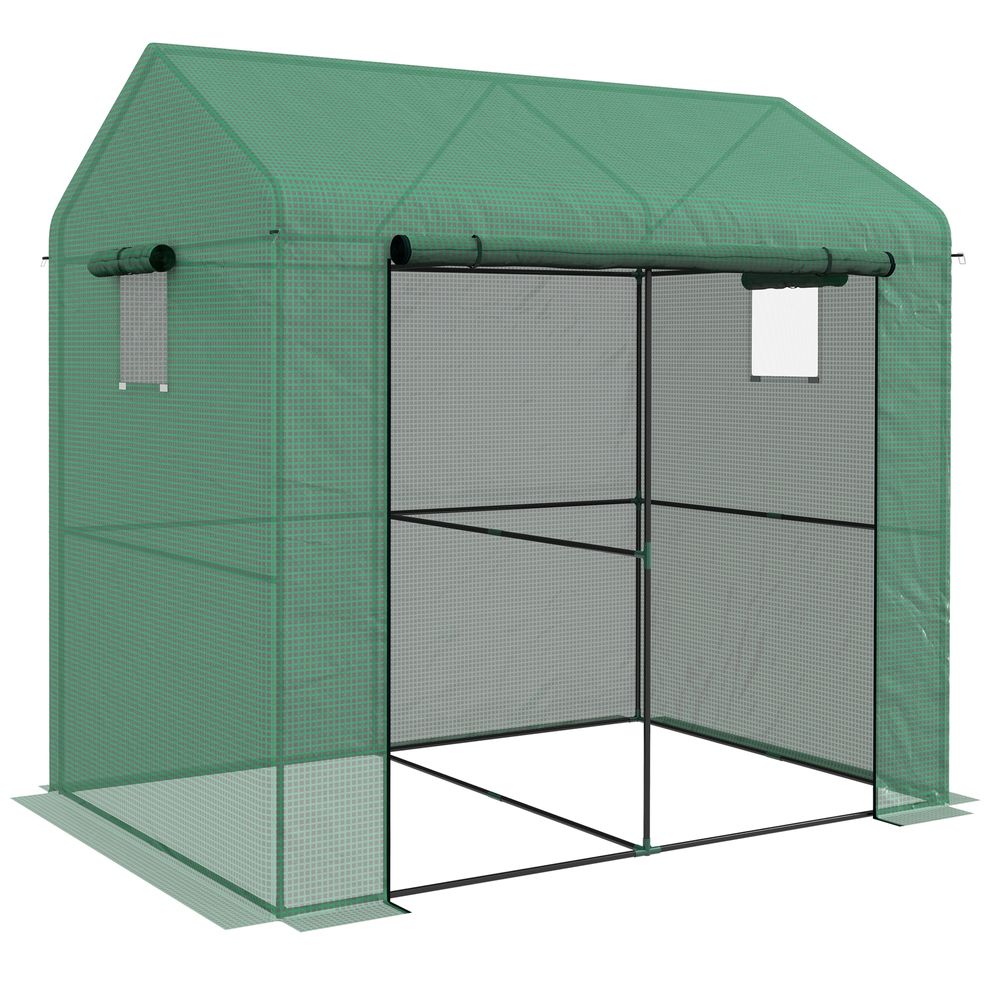 Outsunny Walk-in Green House with Roll-up Door and Mesh Windows, 200x140x200cm - anydaydirect