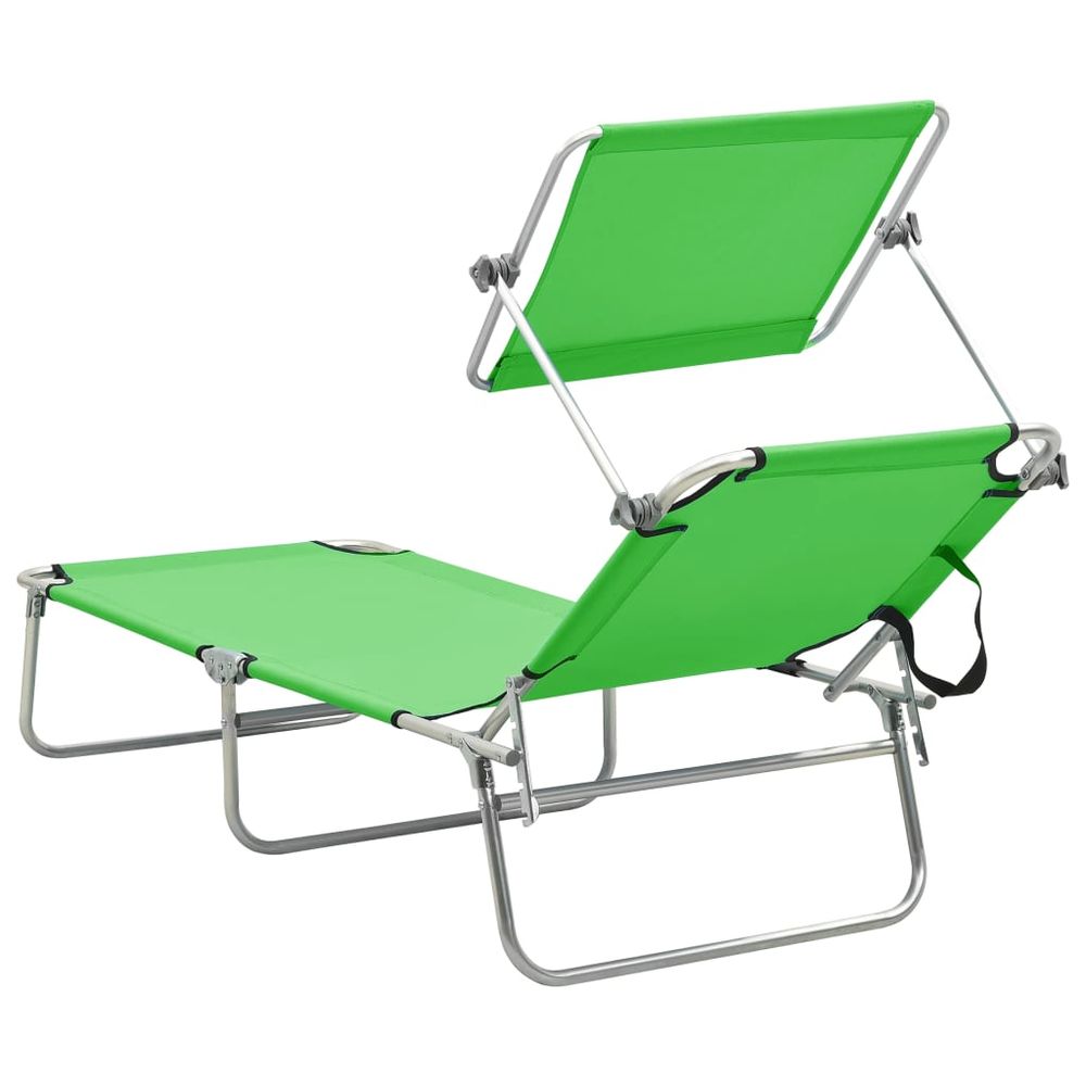 Folding Sun Lounger with Canopy Aluminium - anydaydirect