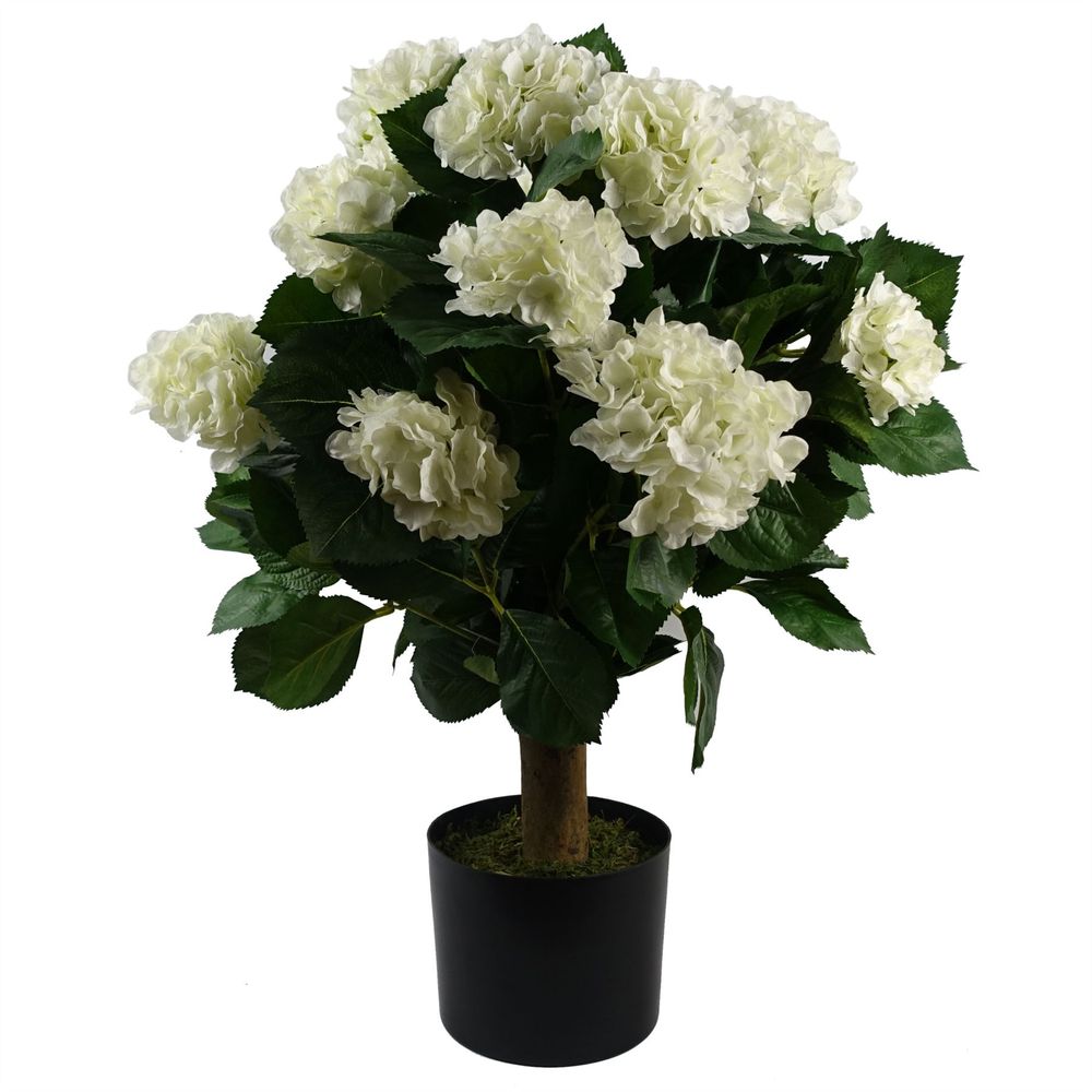 70cm Artificial White Bush Hydrangea Plant Potted - anydaydirect