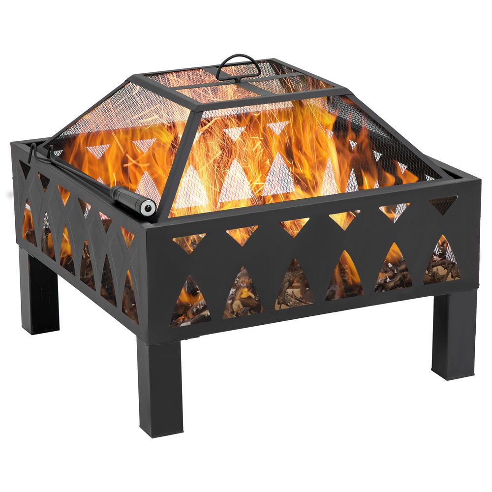 Outdoor Fire Pit with Screen Cover, Wood Burner, Log Burning Bowl - anydaydirect