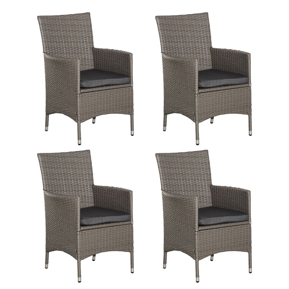 Outsunny 4PC Outdoor Rattan Armchair Wicker Dining Chair Set for Garden Grey - anydaydirect