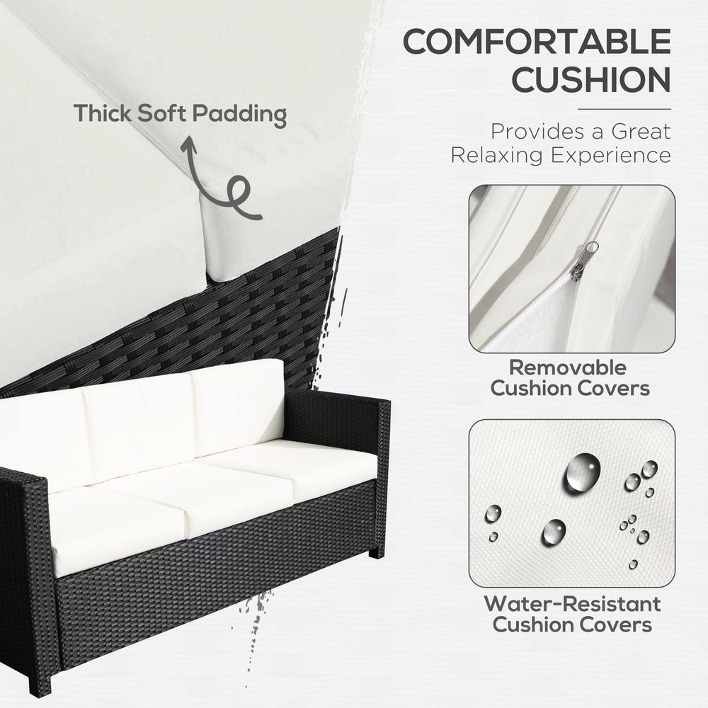 3 Seater Rattan Garden Sofa Black Outdoor Patio Wicker Weave Furniture Chair - anydaydirect