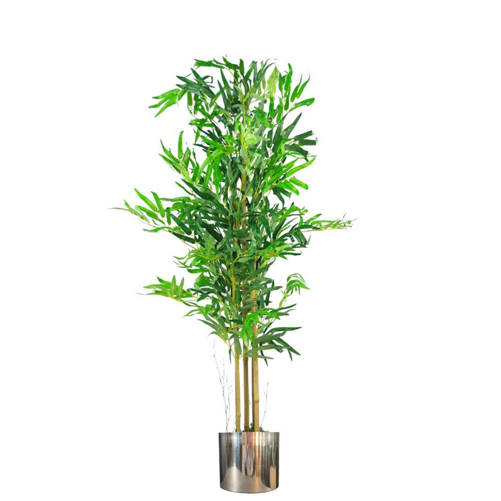 120cm (4ft) Realistic Artificial Bamboo Plants Trees with Silver Metal Planter - anydaydirect