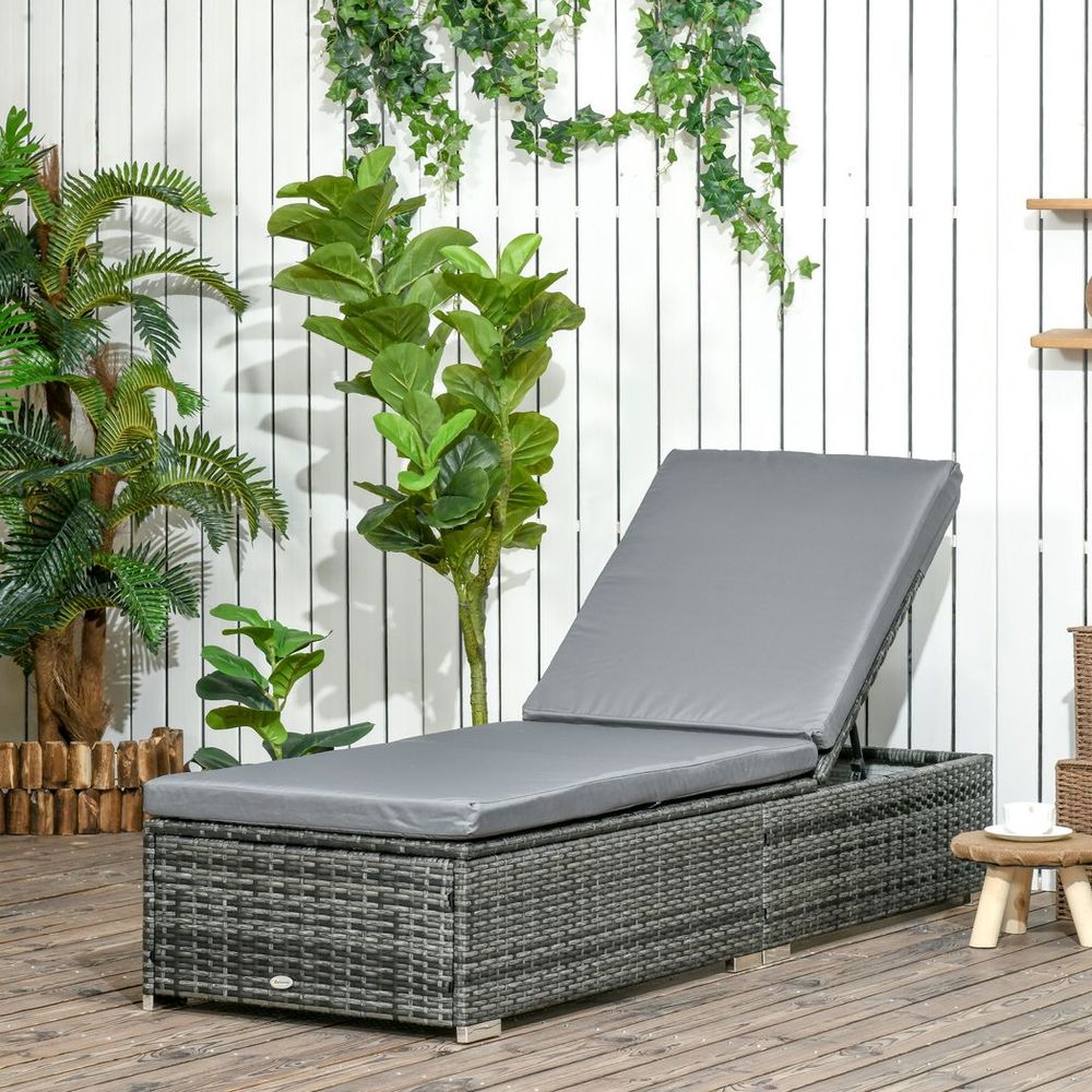 Outsunny Patio Rattan Chaise Lounge Garden Pool Wicker Sun Lounger Adjustable - anydaydirect