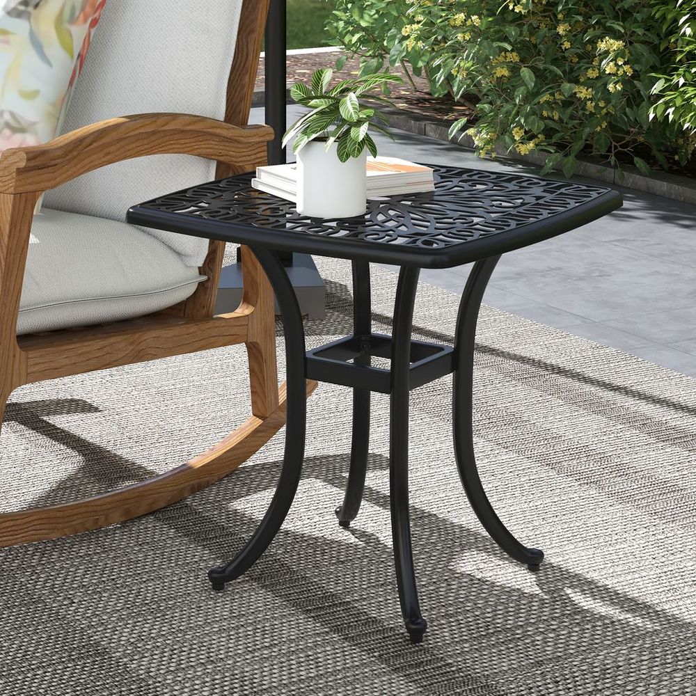 Outsunny Cast Aluminium Bistro Table with Umbrella Hole for Poolside, Black - anydaydirect