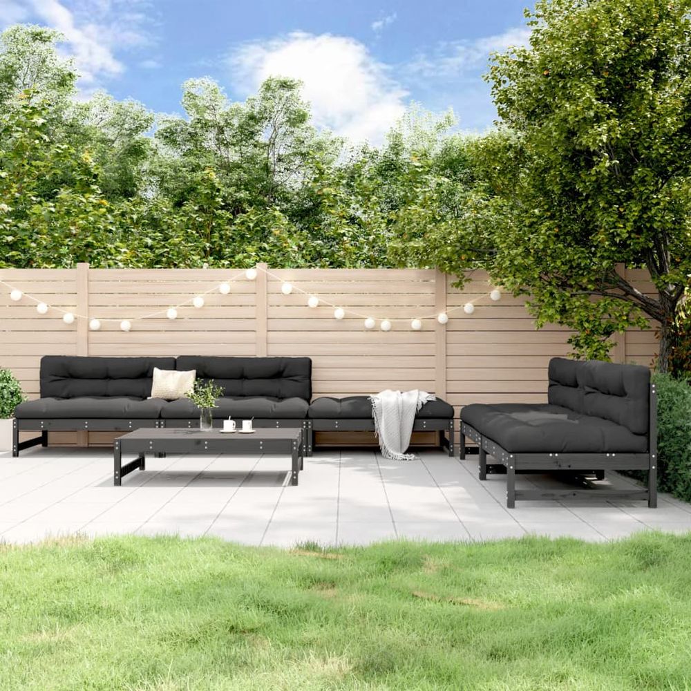 vidaXL 6 Piece Garden Lounge Set Grey Solid Wood Pine - anydaydirect