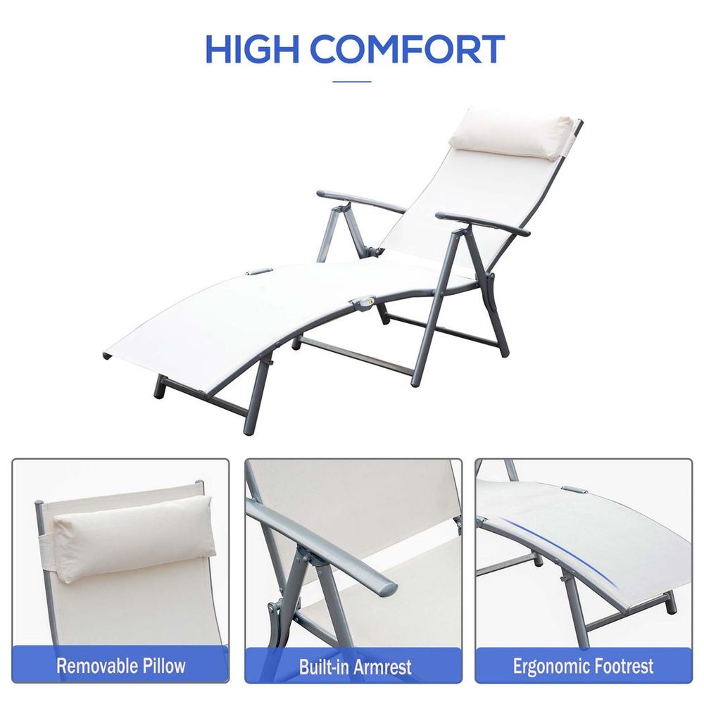 Outsunny Sun Lounger Recliner Foldable 7 Levels Texteline Cream White - anydaydirect